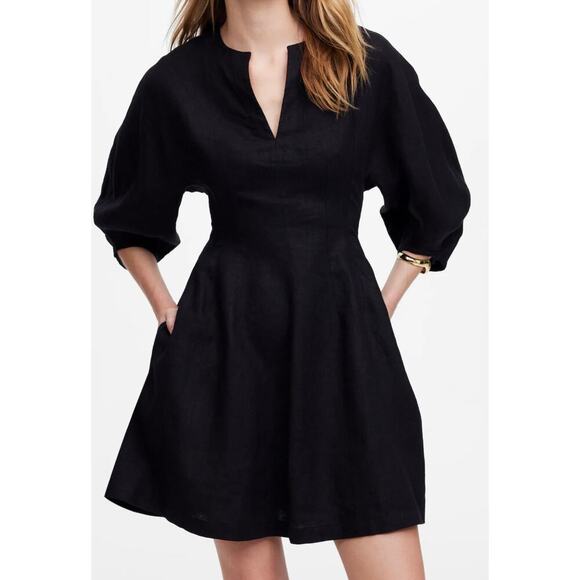 Madewell Dresses & Skirts - Madewell Splitneck Linen Mini Dress Black NWT Size 00